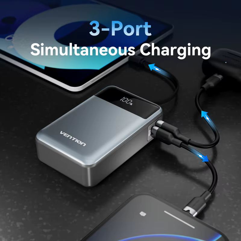 Vention BR, power bank de 20000 mAh com carregamento rápido PD de 65 W para portáteis, da Xiaomi, com carregamento rápido e cabo USB Type-C integrado para iPhone 18 e 17.