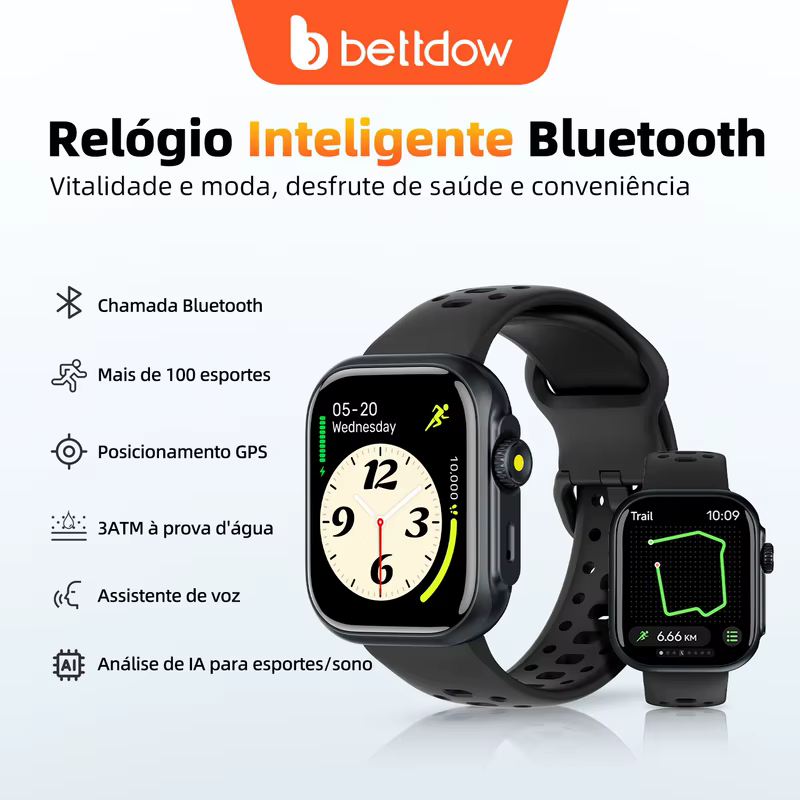 BETTDOW Ai modelo GPS + smartwatch Alexa com mais de 100 modos desportivos, à prova de água 3ATM,Monitorar a saúde,Chamadas via Bluetooth, Assistente de voz Alexa