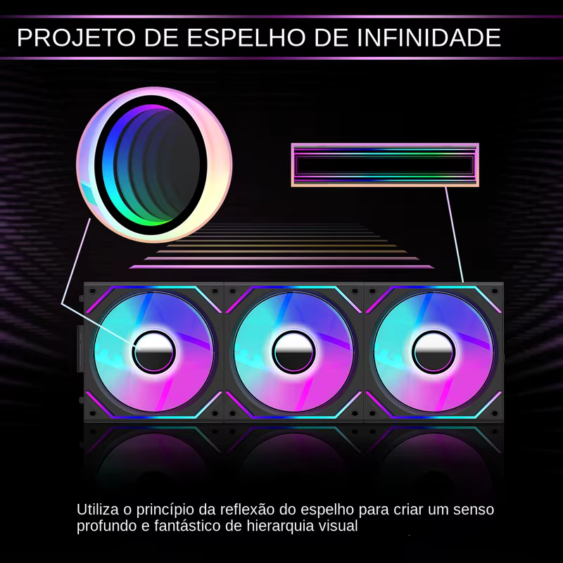 Ventoinha ARGB Jungle Leopard Interstellar V2 de 120mm com Espelho Infinito Dupla Face PWM para PC Gamer