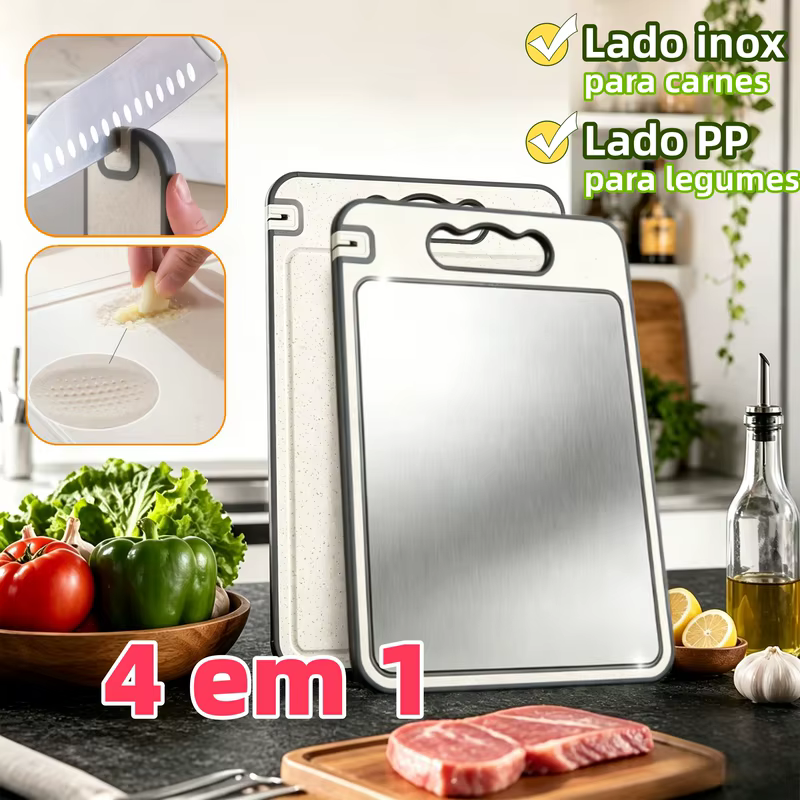 Tábua de Corte Dupla Face Premium de Titânio - Aço Inox de Grau Alimentício para Cozinha Higiência