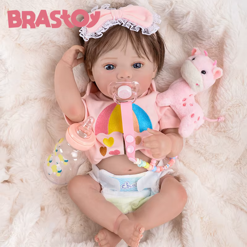 Boneca Bebê Reborn Pintada Realista Menina 48cm Com Olho Azul Corpo de Silicone,Enviado do Brasil