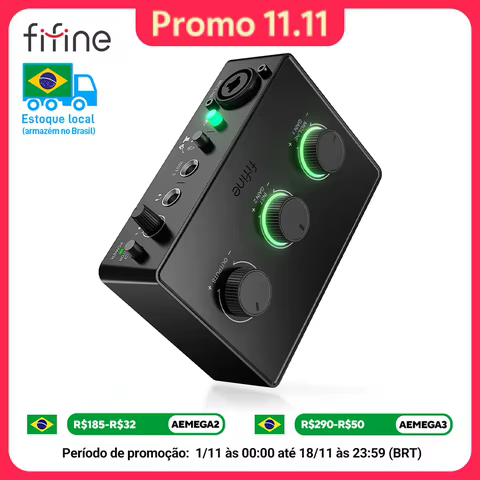 Mixer de áudio FIFINE SC1 com controle de ganho e alimentação fantasma de 48 V, microfone XLR e entrada de instrumento, ideal para podcasting/gravação - Ampli1