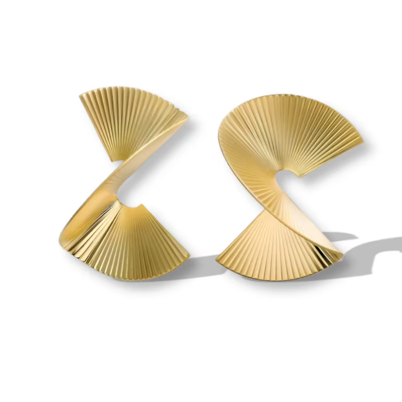 Brinco Dourado Leque Espiral Redondo Estilo Moderno