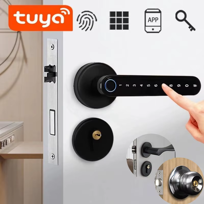 Kingku fechadura inteligente biométrica com senha de impressão digital fechadura elétrica tuya liga de zinco maçaneta de porta de segurança sem chave para casa