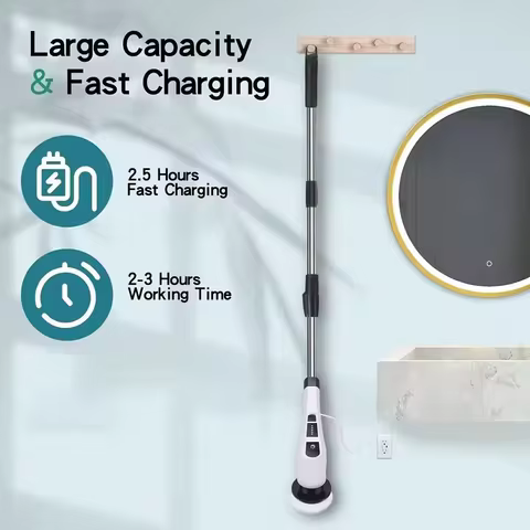 Esfregão e Escova Rotativa Sem Fio 9 em 1, Ferramenta de Limpeza Elétrica para Cozinha, Banheiro, Vaso Sanitário, Limpador de Pelos Domésticos