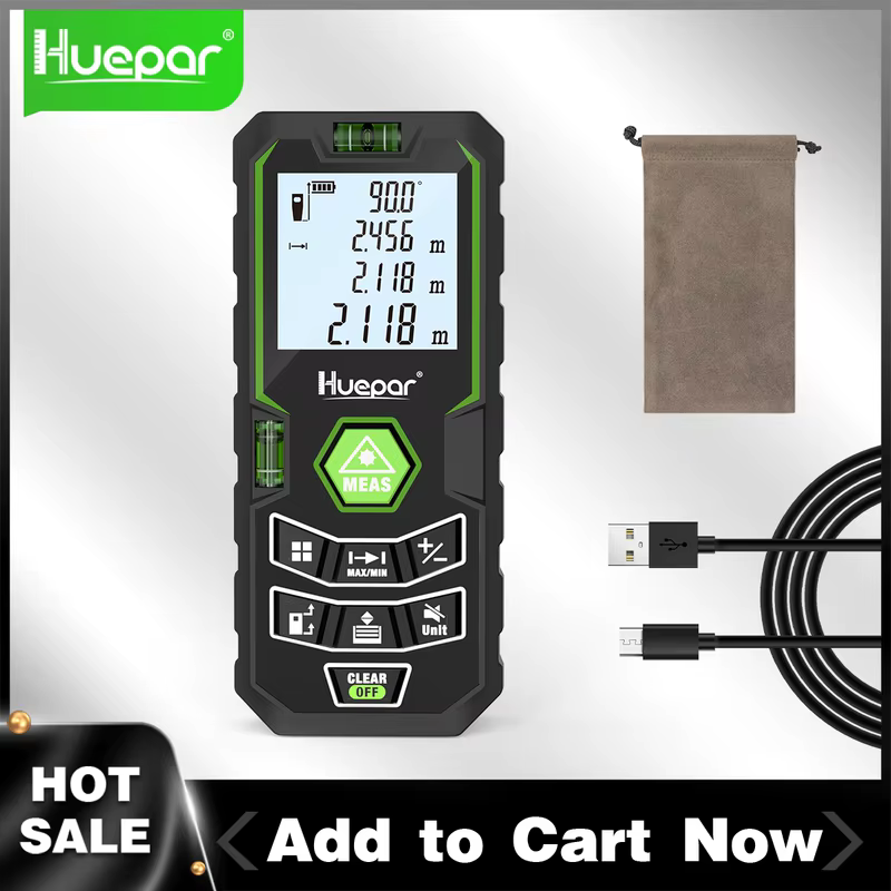 Huepar medida de distância a laser X6-50/100/120m/in/ft retroiluminado lcd medida a laser com ângulo elétrico sensor de volume de área multi-modos