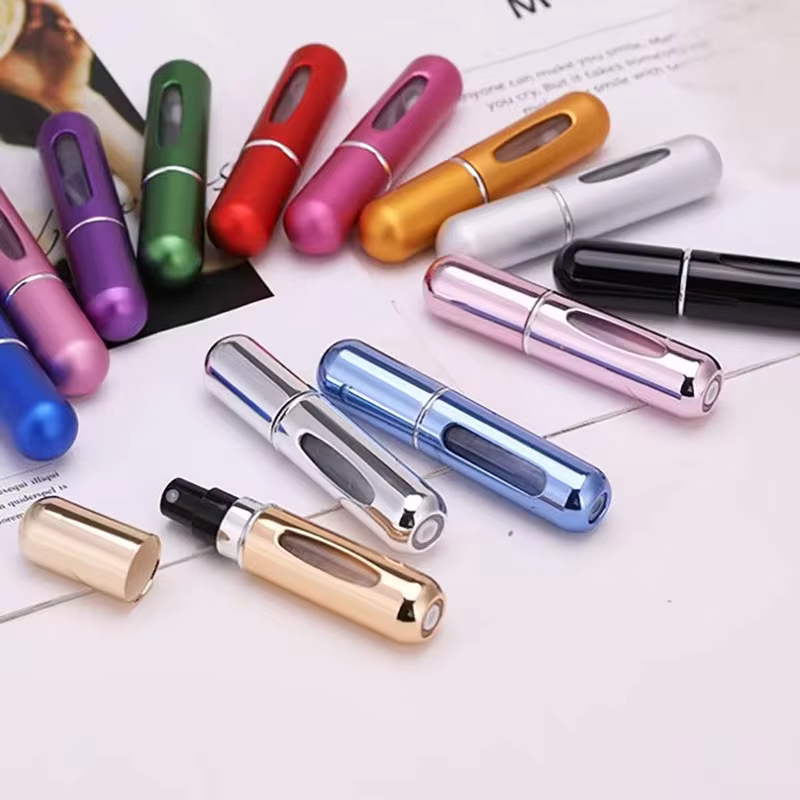 Frasco de Perfume Portátil Mini de Viagem de Alta Qualidade com Base Recarregável, Carregamento Direto, Pequeno Amostra de Perfume em Alumínio