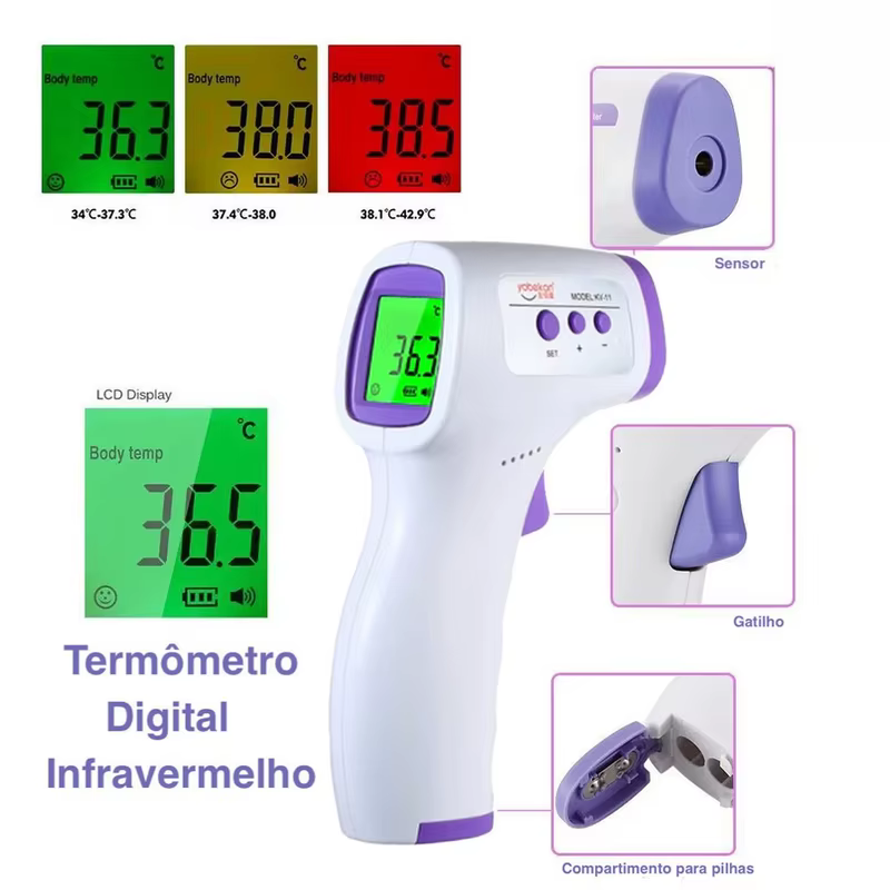 Termômetro Infravermelho Digital para Bebês, Medição Corporal Sem Contato, Rápido e Seguro para a Família