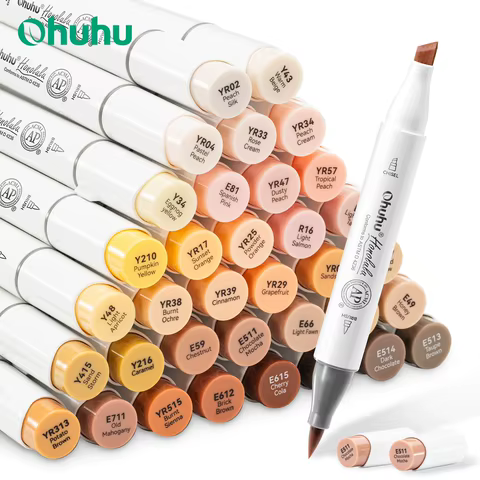 Ohuhu honolulu 36 cores da pele marcador caneta conjunto marcadores de arte álcool recarregável dicas duplas esboçar desenho material escolar arte