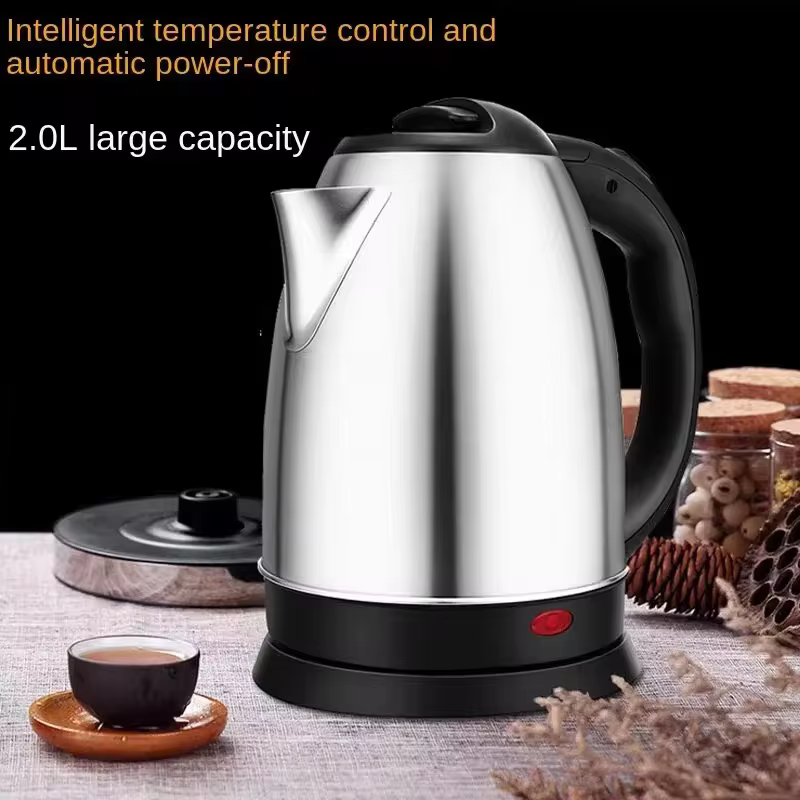 Chaleira Elétrica de Aço Inoxidável 2L, Aquecedor de Água de Grau Alimentício com Fervura Rápida, Chaleira Multiuso para Café e Chá
