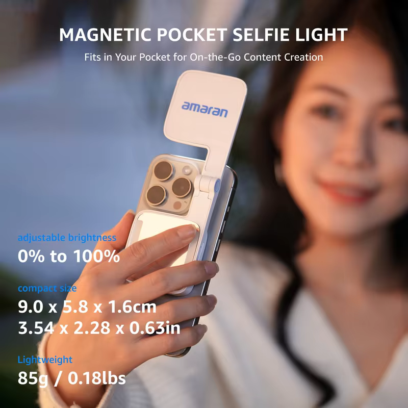 【Do Brasil】amaran Go Magnetic Phone Selfie Light Luz Portátil Recarregável com Espelho para Selfie Maquiagem Video Conference TikTok Youtube