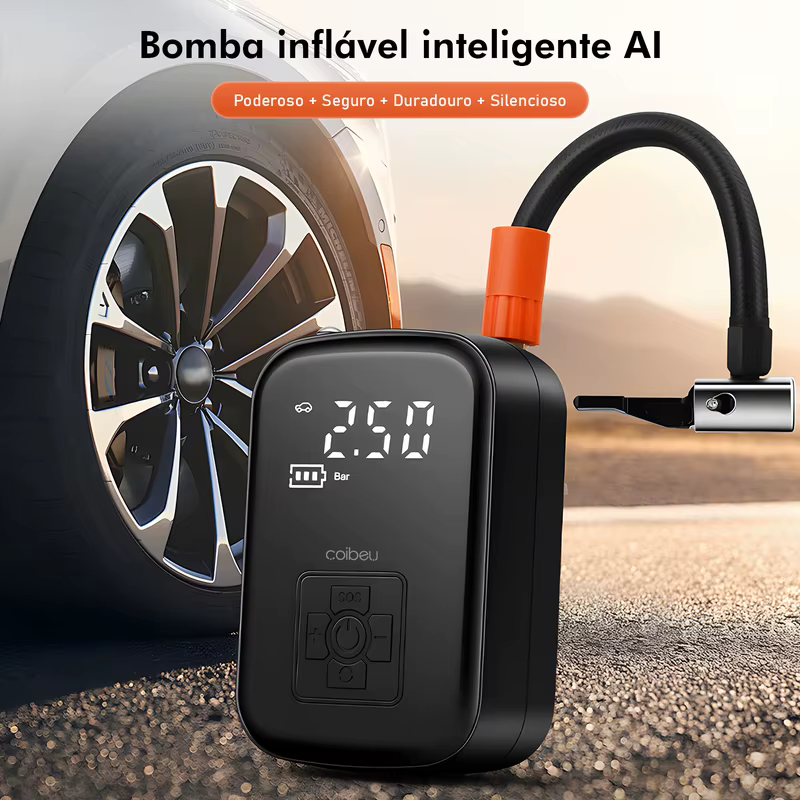 Compressor de ar Portátil, Mini Compressor de ar Portatil, Bomba de Encher Pneu de Carro, Bomba de ar Portátil, Iluminação LED