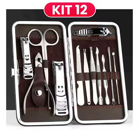 Kit Estojo de Manicure Completo Profissional com 12 Peças e Ferramentas para Unhas, Organizador Portátil para Viagem