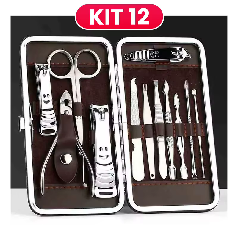 Kit Estojo de Manicure Completo Profissional com 12 Peças e Ferramentas para Unhas, Organizador Portátil para Viagem