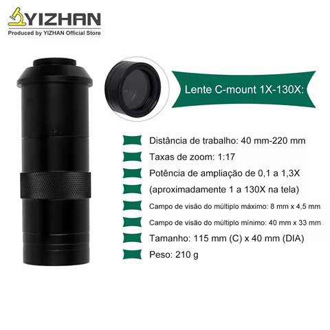 Câmera de microscópio digital industrial YIZHAN 13MP 1080P VGA com lente ajustável de 130X para soldagem de PCB e reparo de telefones. Sem impostos adicionais para remessas locais no Brasil.