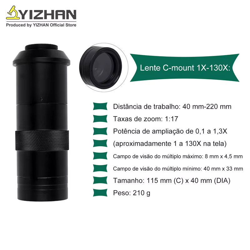Câmera de microscópio digital industrial YIZHAN 13MP 1080P VGA com lente ajustável de 130X para soldagem de PCB e reparo de telefones. Sem impostos adicionais para remessas locais no Brasil.