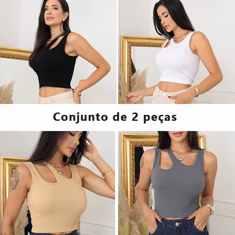 2 regatas de tricô sem mangas femininas para primavera e verão，Blusa feminina nova com gola canelada，regata，Respiráve