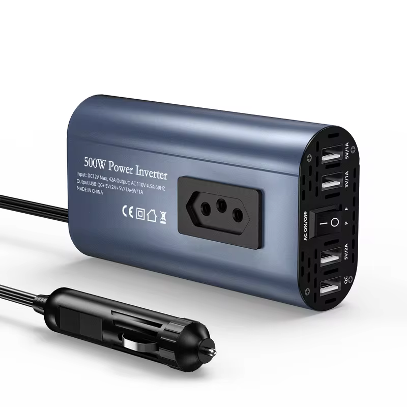 Inversor de carro de tensão tripla 500W Brasil compatível, conversor portátil 12V/110V/220V com portas duplas