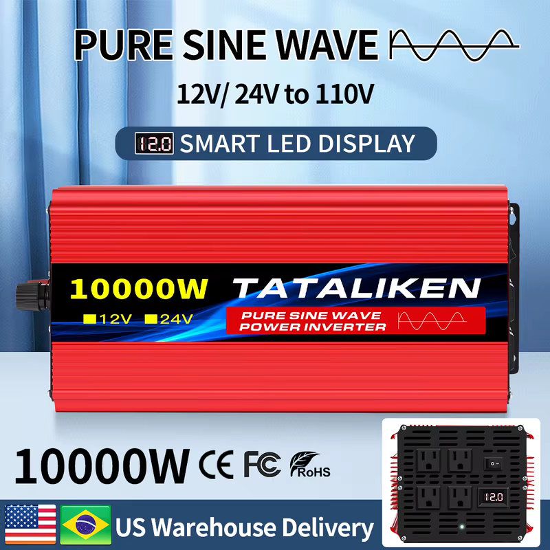 1600w-4500W 12V/24V para AC 110V 60Hz Pure Sine Wave Inverter Car Power Tranfermer Tensão Conversor Portátil com Display LED