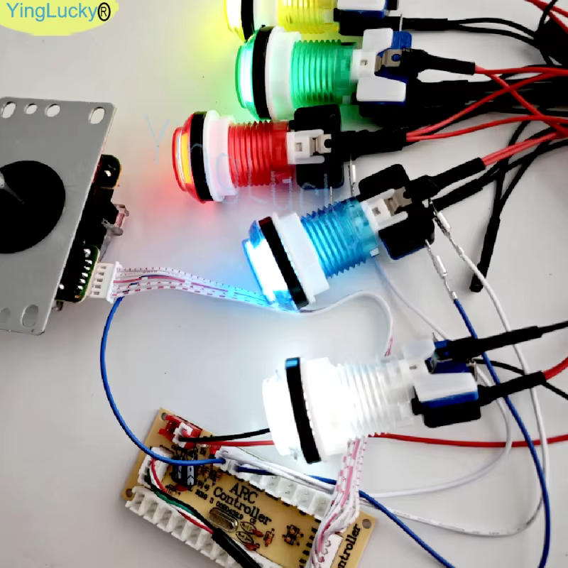 Jogo 2 jogadores arcade kit diy para pc raspberry pi com botões led estilo americano joystick usb codificador cabos mame jamma