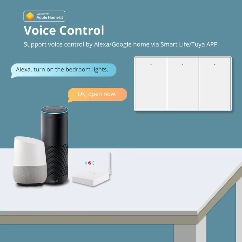 Interruptores de Luz de Parede Zemismart Zigbee 1 2 3 4 6 Gangues Compatíveis com App Tuya com Interruptor Neutro Controle por Voz Alexa Google Home