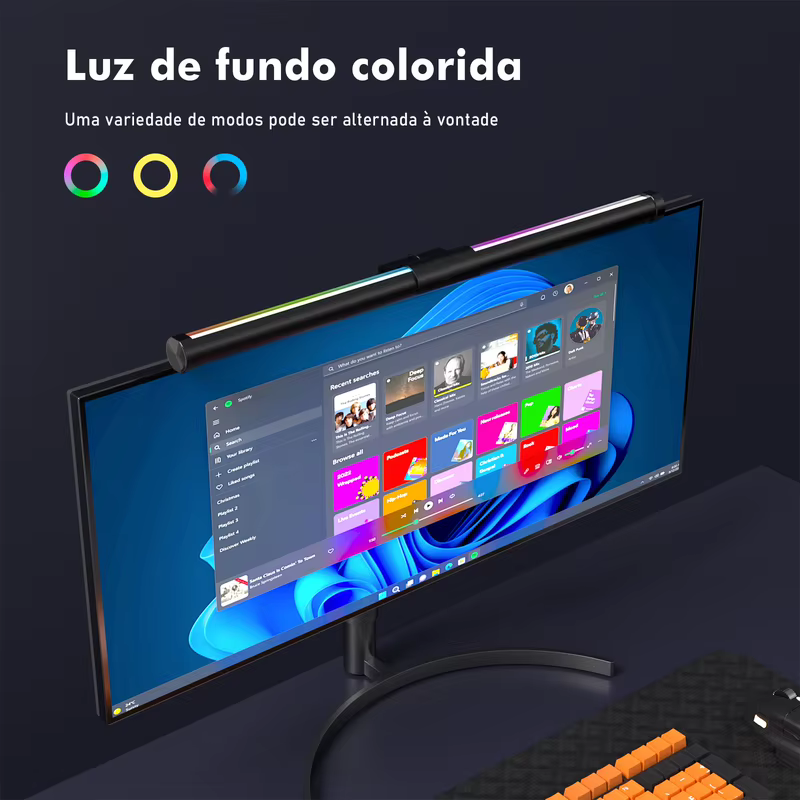 Luminária RGB para Monitor, com Brilho e Temperatura de Cor Ajustáveis, Controle Touch Inteligente, Proteção para os Olhos