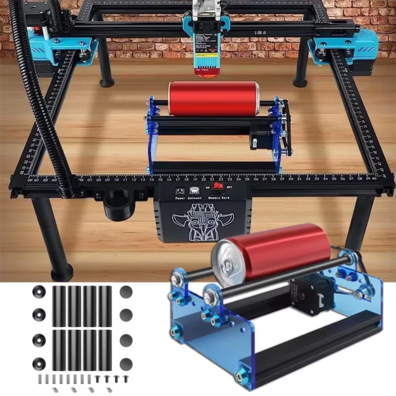 Gravador a Laser TWOTREES com Rolo Rotativo no Eixo Y 360 ° Suporte giratório para os pés com ajuste de altura para gravação a laser de objetos extra longos e latas