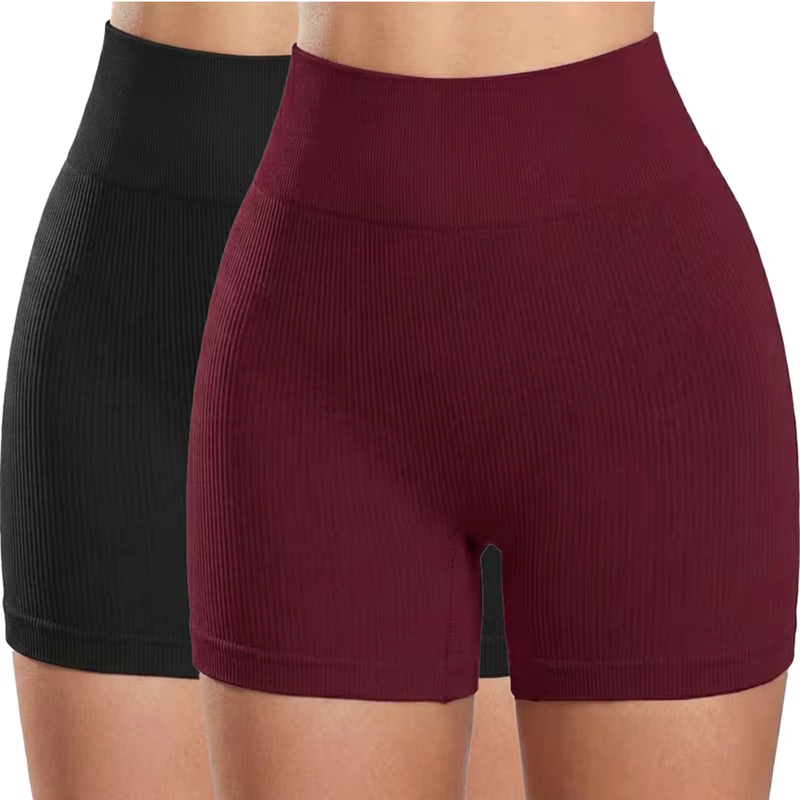 Shorts Femininos de Poliamida de Alta Qualidade, Canelados, Sem Transparência, Para Academia e Fitness