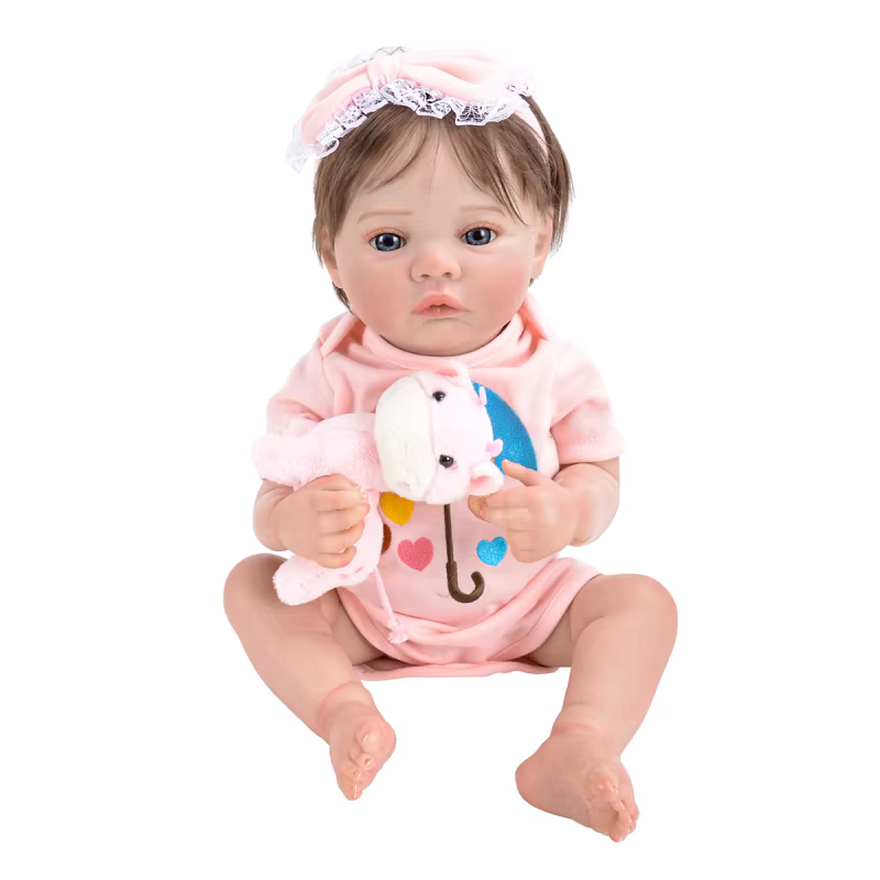 Boneca Bebê Reborn Corpo de silicone de olhos azuis de 48cm pode tomar banho