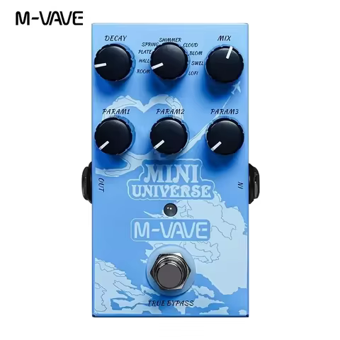 M-VAVE mini universo pedal de efeito reverb guitarra elétrica true bypass design metal escudo caso 9 tons reverb acessórios cordas