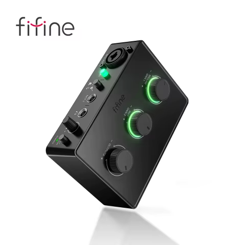 Mixer de áudio FIFINE SC1 com controle de ganho e alimentação fantasma de 48 V, microfone XLR e entrada de instrumento, ideal para podcasting/gravação - Ampli1