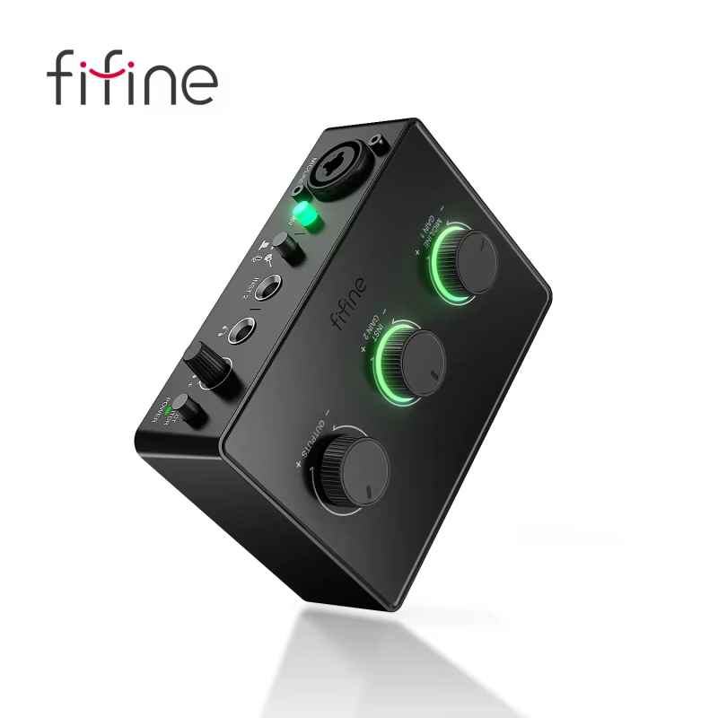 Mixer de áudio FIFINE SC1 com controle de ganho e alimentação fantasma de 48 V, microfone XLR e entrada de instrumento, ideal para podcasting/gravação - Ampli1