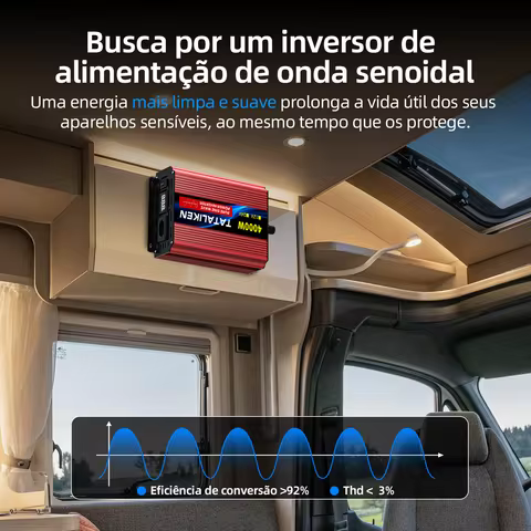 Inversor de potência de onda senoidal pura 1000W-4000W com display LCD - 110V/220V Brasil Outlets para carro/RV
