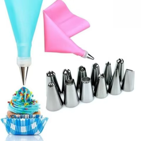 Kit de Confeitaria com 24 Peças, Sacos Reutilizáveis e Bicos para Decorar Bolos e Cupcakes