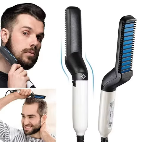 Kit Modelador de Cachos Masculino com Escova Elétrica Alisadora Recarregável para Barbearia e Viagem