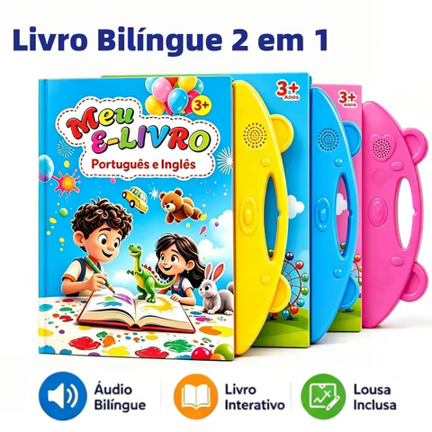Livro Interativo com Som Infantil Bilíngue Português Inglês Multi Temas Toque Educativo Aprendizagem