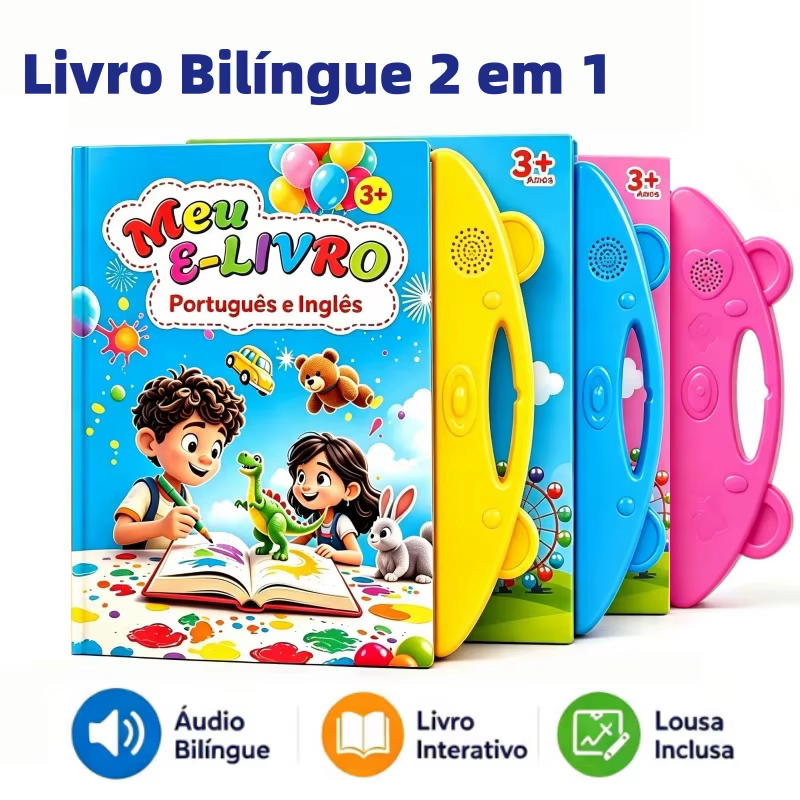 Livro Interativo com Som Infantil Bilíngue Português Inglês Multi Temas Toque Educativo Aprendizagem