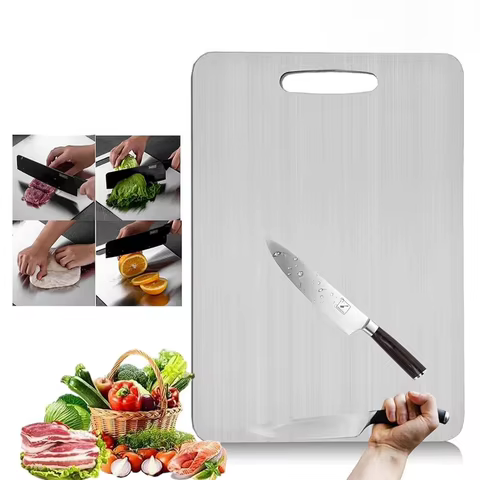 Tábua de Corte em Aço Inoxidável 304 46 cm, Antibacteriana, Antimofo, Durável e Higiênica para Cozinha