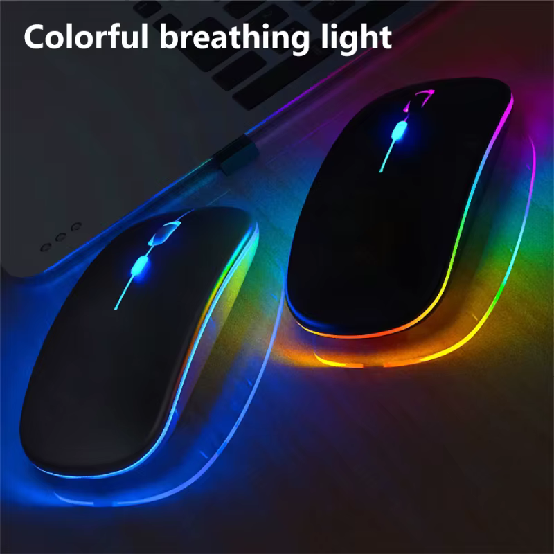 GOOJODOQ Bluetooth + 2.4G Mouse de modo duplo recarregável luz colorida 800-1200-1600 DPI clique silencioso design ergonômico