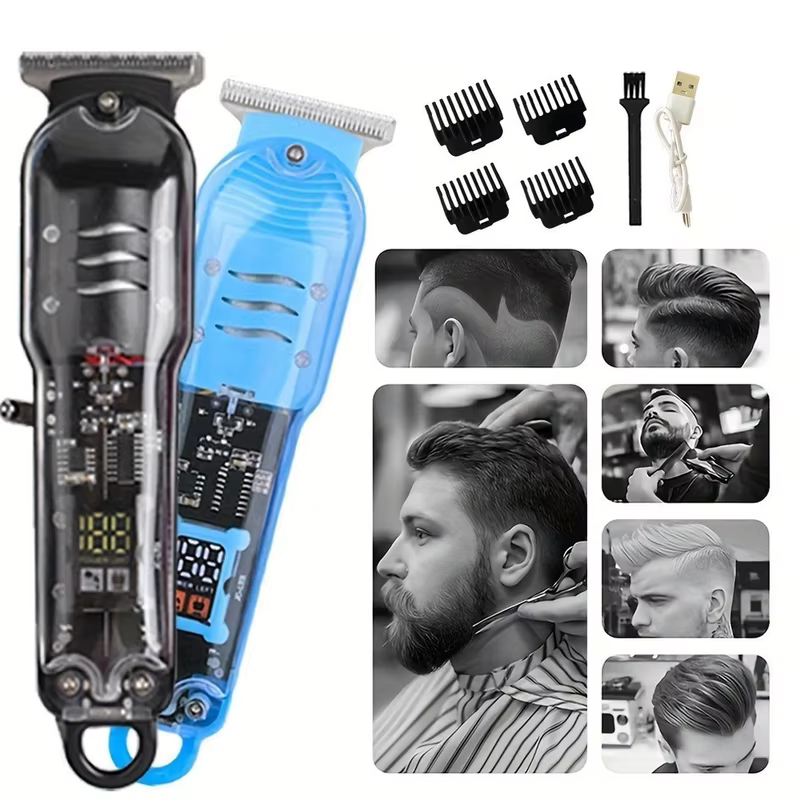 Barbeador Eletrico Profissional Sem Fio Transparente Com Display Lcd Maquina De Cortar Cabelo Para Precisao e Estilo Em Viagens