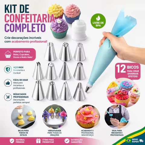 Conjunto de 24 Sacos de Silicone para Confeitaria com Bico para Decoração de Bolos em Azul e Rosa para Confeitaria, Açúcar e Creme