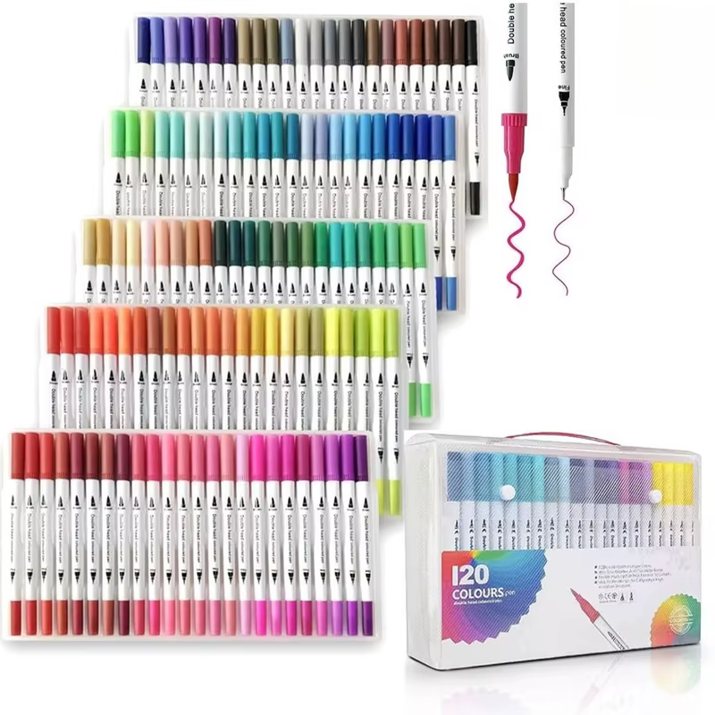 Canetas de Ponta Dupla para Lettering e Traço Fino 60 a 120 Cores Kit Completo para Colorir, Desenho e Arte