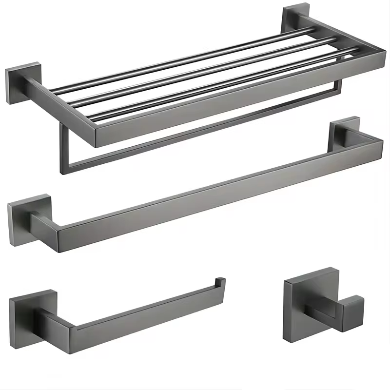 Toalheiro de hardware de acessórios de banheiro de aço inoxidável Gunmetal, suporte de papel higiênico, gancho de robe, barra de toalha
