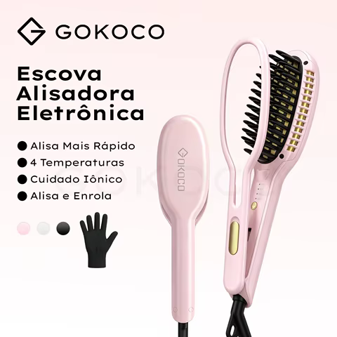 Escova Alisadora Elétrica Multifuncional Portátil com 4 Temperaturas Ajustáveis, Íons Negativos e Proteção Anti-Queimaduras