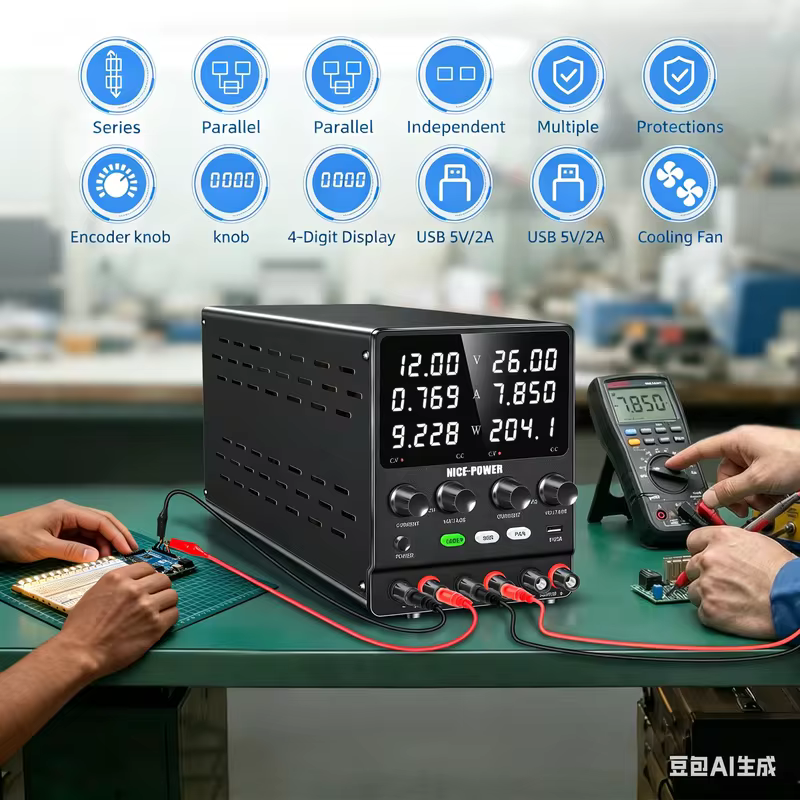KUAIQU Fonte de Alimentação Laboratorial Ajustável 30V 10A, Fonte Comutada Regulada CA‑CC 30V 60V 5A Canal Simples/Duplo 120V 3A para Reparo e Testes