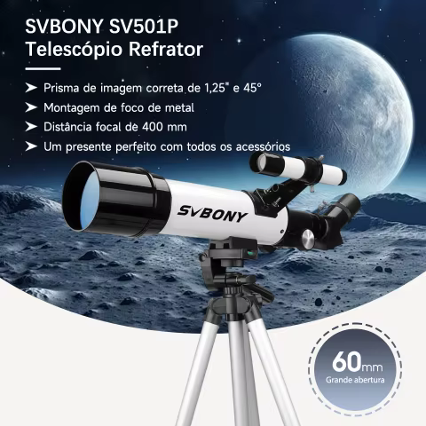 Svbony Conjuntos de telescópios astronômicos SV501P de 60/70 mm para observação planetária e lunar, presente para estudantes, presente para o dia das crianças,Suporte para celular grátis incluído.