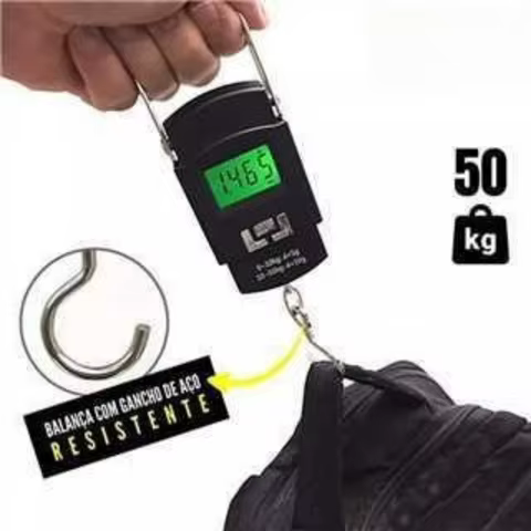 Balança Digital Portátil 50Kg Alta Precisão Leve e Compacta para Pesagem de Equipamentos de Pesca, Malas e Material de Camping