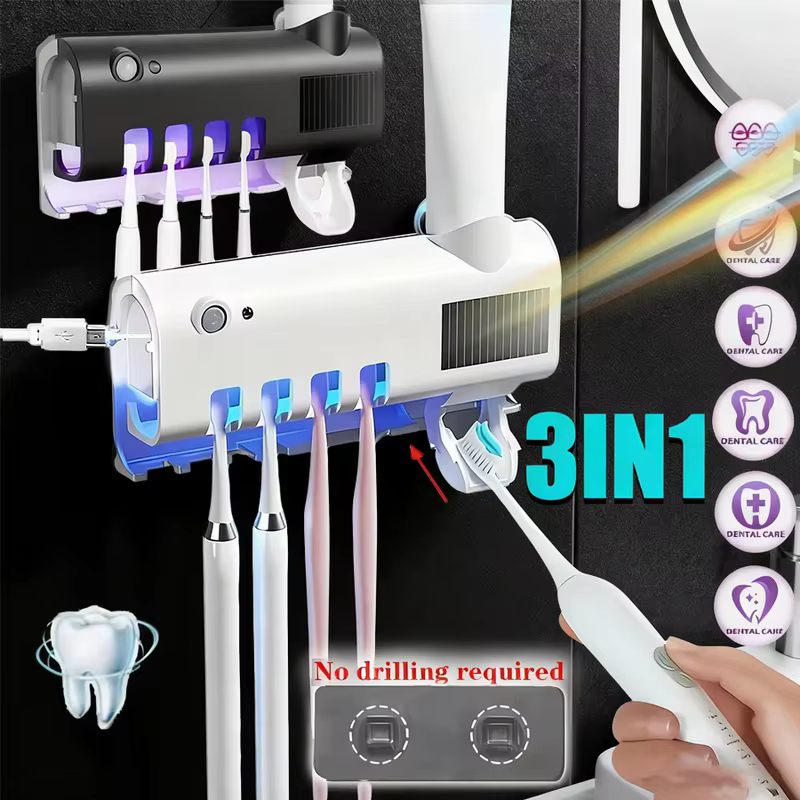 Suporte para Escova de Dentes Elétrica Recarregável, Prateleira de Armazenamento para Banheiro com 4 Slots, Sem Perfuração
