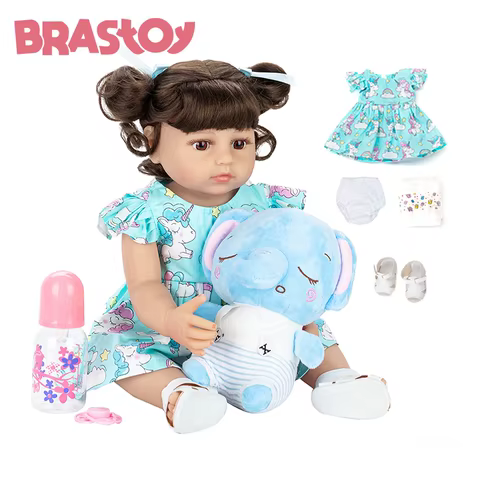 BRASTOY Boneca Bebê Reborn Menina 48cm Corpo de Silicone,Enviado do Brasil
