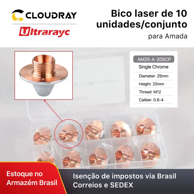 Ultrarayc 10 bocal para amada aço carbono única camada dupla camadas cromadas d25 h20 m12 calibre 0.8mm-4.0mm